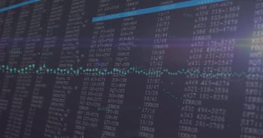 Dijital veri işleme ve ekran animasyonu. Küresel iş, finans, hesaplama ve veri işleme kavramı dijital olarak oluşturulmuş video.