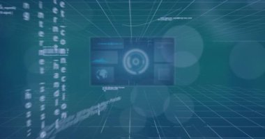 Mavi arkaplanda finansal veri işleme animasyonu. Küresel iş, finans, hesaplama ve veri işleme kavramı dijital olarak oluşturulmuş video.