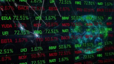 Dünya çapında finansal veri işleme ve bağlantıların animasyonu. Küresel iş, finans, hesaplama ve veri işleme kavramı dijital olarak oluşturulmuş video.