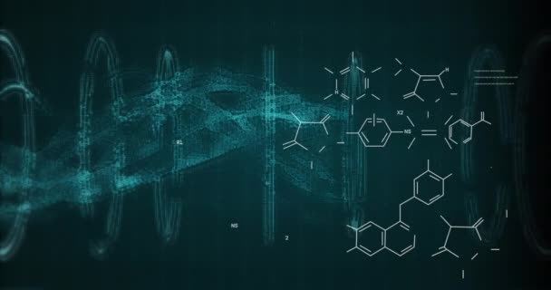 蓝色数字波在黑色背景下的化学结构动画 医学研究和科学技术概念 — 图库视频影像