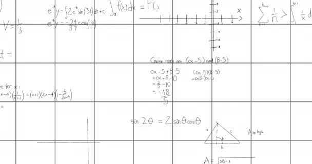 Κινούμενα Σχέδια Μαθηματικών Εξισώσεων Και Τύπων Πάνω Από Τετράγωνο Λευκό — Αρχείο Βίντεο