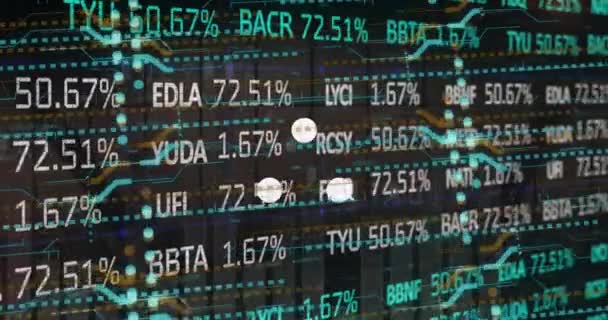 Animación Del Procesamiento Datos Financieros Sobre Fondo Oscuro Negocios Globales — Vídeo de stock