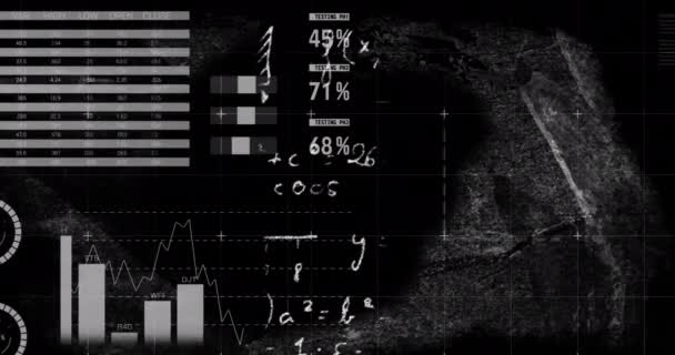 Animación Del Procesamiento Datos Financieros Sobre Fórmulas Matemáticas Sobre Fondo — Vídeos de Stock