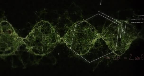 Animacja Struktur Chemicznych Równań Matematycznych Zielonej Fali Cyfrowej Czarnym Tle — Wideo stockowe
