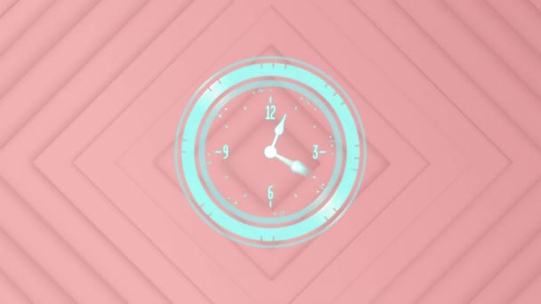 时钟在粉色图案背景上滴答作响的动画 数字接口 计算和数据处理概念 — 图库视频影像