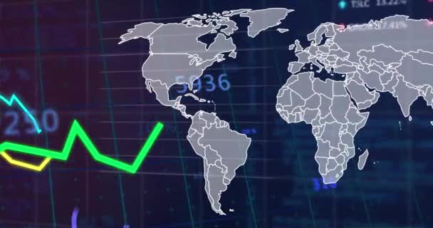 Animation Financial Data Processing World Map Global Business Finances Computing — Stok video