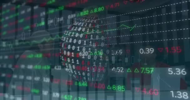 Animace Zpracování Finančních Dat Celém Světě Binárním Kódováním Globální Koncepce — Stock video