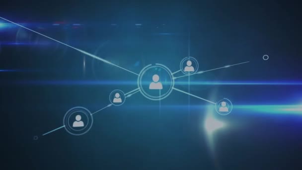 Анімація Мережі Язків Піктограмами Синьому Фоні Глобальні Єднання Обчислення Концепція — стокове відео