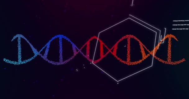 Dna 化学構造 および紫色勾配背景に対するデータ処理のアニメーション 医学研究 科学技術コンセプト — ストック動画