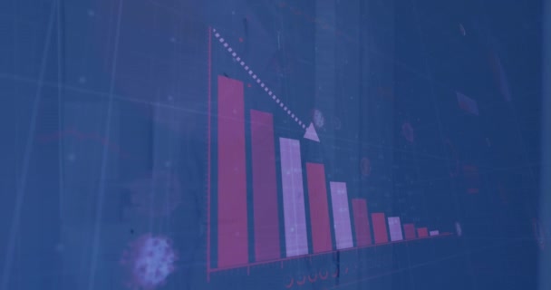 Animation Financial Data Processing Blue Background Global Business Finances Computing — Vídeos de Stock