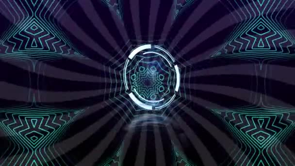 Animation Des Scannens Über Kaleidoskop Neon Muster Auf Dunklem Hintergrund — Stockvideo