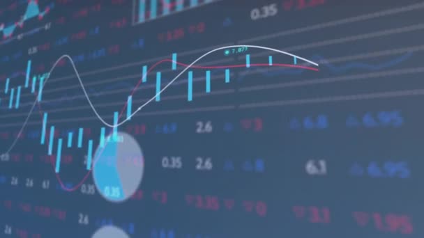 Animation Financial Data Processing Blue Background Global Business Finances Computing — Vídeo de stock