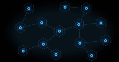 Siyah arkaplanda büyüyen mavi ilk yardım simgeleri resmi. Tıbbi ve sağlık hizmetleri, iletişim ağı ve dijital arayüz konsepti dijital olarak oluşturuldu.