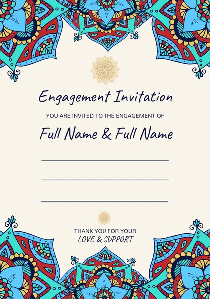 Composition Engagement Invitation Text Indian Pattern White Background Indian Engagement — Stock Photo, Image