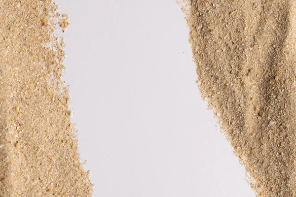 Close Van Zandkorrels Kopieer Ruimte Witte Achtergrond Zand Textuur Vorm — Stockfoto
