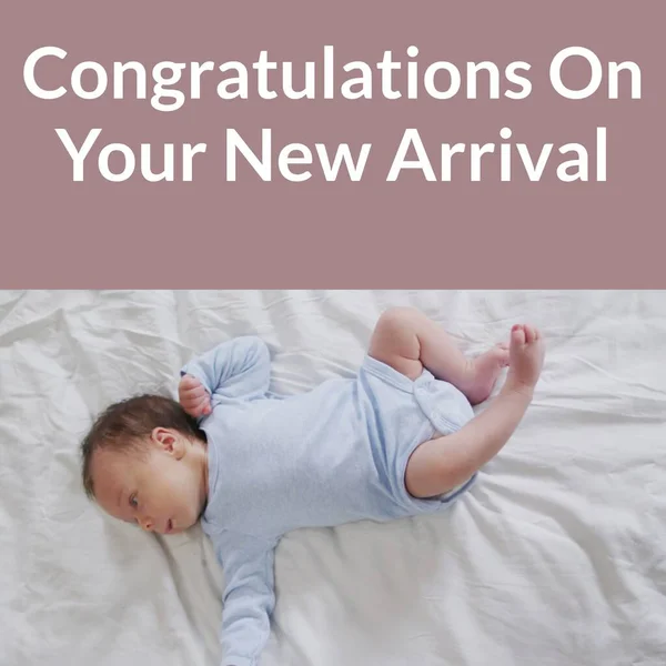 ワルカシアの赤ん坊に対する新しい到着テキストにおめでとうございます 新生児 お祝い おめでとうコンセプトデジタル生成画像 — ストック写真