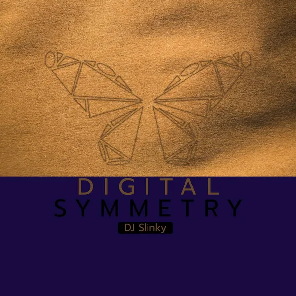 Složení Kluzkého Digitálního Symetrického Textu Nad Kresbou Motýla Zlatém Pozadí — Stock fotografie