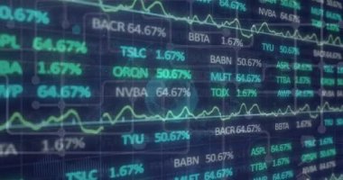 Animation of financial data processing over grid. Global business, finances, computing and data processing concept digitally generated video.