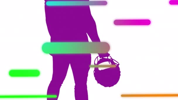 Animazione Linee Colorate Sulla Silhouette Del Giocatore Football Americano Maschile — Video Stock