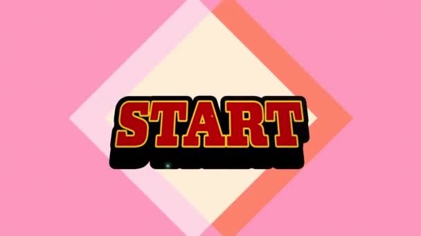 在粉红色背景下 在抽象的正方形上动画开始文字横幅 电子游戏接口技术概念 — 图库视频影像