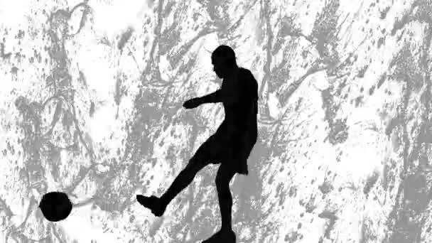 在灰色背景下 男性足球运动员的轮廓在形状上的动画化 抽象和图形概念数码视频 — 图库视频影像