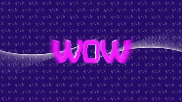 Animation Von Wow Text Über Musterreihen Auf Violettem Hintergrund Globales — Stockvideo