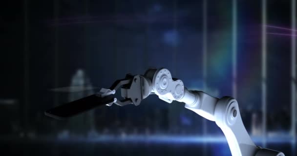 Animacja Rąk Robota Trzymających Kulę Ziemską Nad Przetwarzaniem Danych Koncepcja — Wideo stockowe