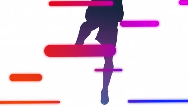 Animatie Van Kleurrijke Lijnen Silhouet Van Mannelijke Voetballer Witte Achtergrond — Stockvideo
