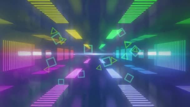 Animace Vícebarevného Neonového Vzoru Modrém Pozadí Vzorek Tvar Koncepce Pohybu — Stock video