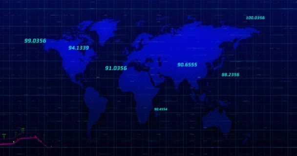 Animação Processamento Dados Sobre Mapa Mundo Conexões Globais Interface Digital — Vídeo de Stock