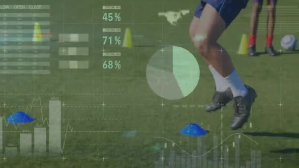 Animação Processamento Dados Financeiros Sobre Diversos Jogadores Futebol Esportes Globais — Vídeo de Stock
