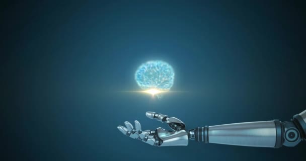 파란색 배경에 로봇의 인간의 애니메이션 글로벌 컴퓨팅 데이터 디지털 방식으로 — 비디오