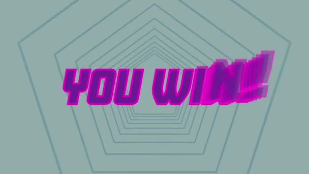 Animation You Win Text Banner Pentagon Shapes Unlimited Pattern Έναντι — Αρχείο Βίντεο