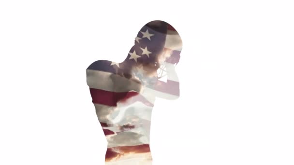 Animatie Van Vlag Van Silhouet Van Mannelijke Amerikaanse Voetballer Witte — Stockvideo