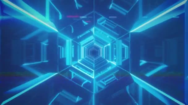Animation Eines Kaleidoskopischen Neon Musters Auf Blauem Hintergrund Muster Form — Stockvideo