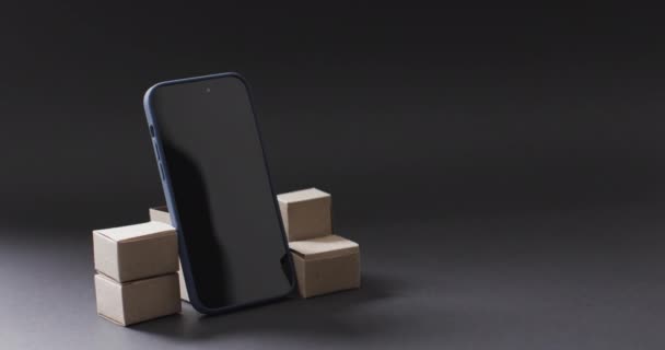 Boş Ekranlı Akıllı Telefon Videosu Siyah Arkaplanda Kopyalama Alanı Olan — Stok video
