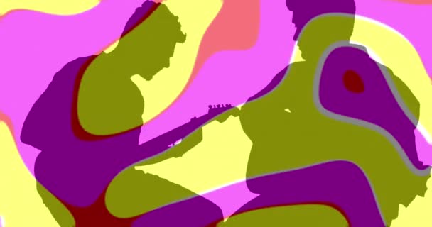 ギターを弾く2人の男性のシルエットの上を移動するカラフルな形のアニメーション アート 抽象概念 デジタル生成されたビデオ — ストック動画
