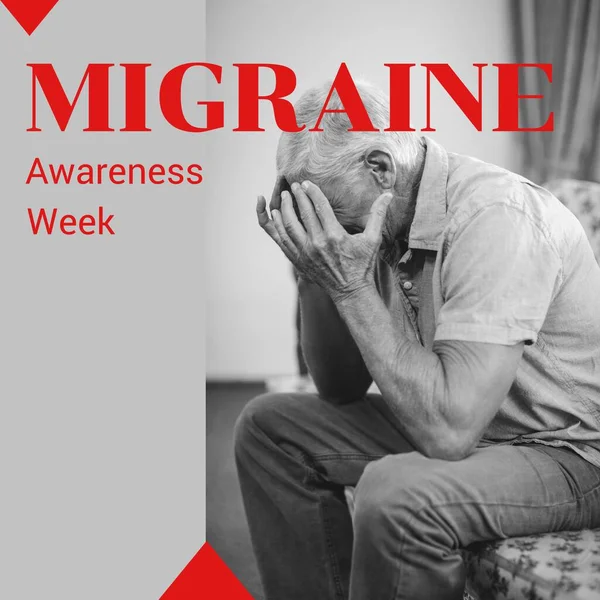 Migren Farkındalığı Haftası Mesajı Kırmızı Ile Kafkasyalı Bir Adamın Acı — Stok fotoğraf