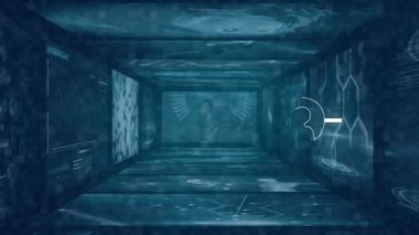 Tıbbi veri işleme ile ekranlara karşı yapılan ai sohbetinin animasyonu. Yapay zeka ve tıbbi araştırma teknolojisi kavramı