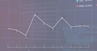 Animation of statistical and stock market data processing against grey background. Global economy and business data technology concept