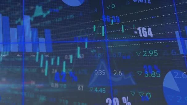 Animación Del Procesamiento Datos Estadísticos Bursátiles Sobre Fondo Azul Concepto — Vídeo de stock