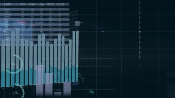 Animatie Van Statistische Gegevensverwerking Het Rasternetwerk Tegen Een Zwarte Achtergrond — Stockvideo