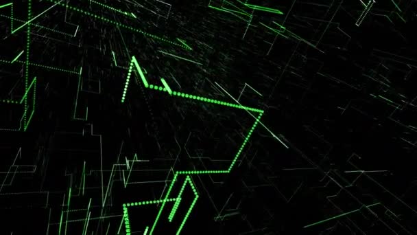 黒い背景に緑色のライトトレイルを使用したデータ処理のアニメーション グローバル接続 コンピューティング データ処理コンセプトデジタル生成ビデオ — ストック動画