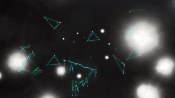 Animation Réseau Lumineux Triangles Verts Lumières Sur Fond Noir Connexions — Video