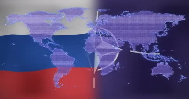 Animatie Van Digitale Kaart Die Russische Vlag Nato Vlag Beweegt — Stockvideo