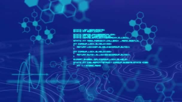 Анімація Молекулярних Структур Мов Програмування Синьому Фоні Цифрове Генерування Багаторазова — стокове відео