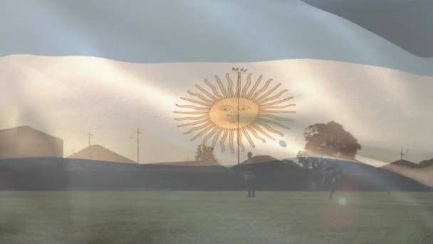 다인종 플레이어를 아르헨티나 깃발의 애니메이션 디지털 스포츠 챔피언십 스포츠 애국심과 — 비디오