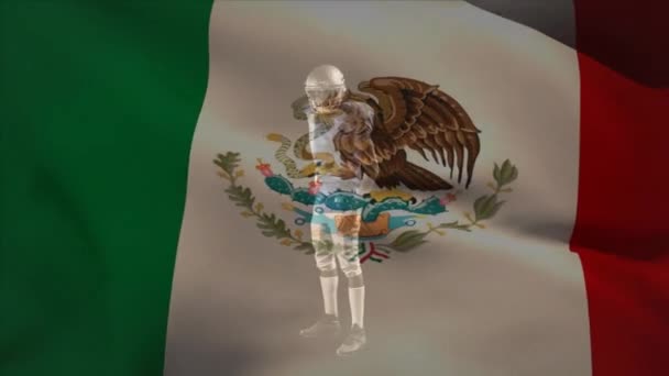 Animace Afrického Amerického Ragbyového Hráče Helmě Uniformě Stojící Nad Mexickou — Stock video