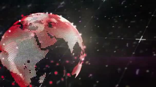地球上の地図を形成するドットのアニメーションと点の上に照らされた正方形 デジタル生成 グローバルネットワーク テレコム コンピューティング データ処理 ストック映像