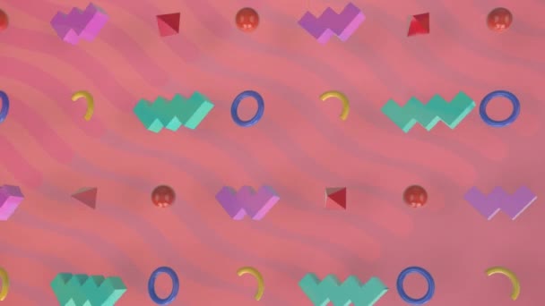 ピンクの背景に動く抽象的な形状の列のアニメーション パターン 動きコンセプトをデジタル生成したビデオ — ストック動画